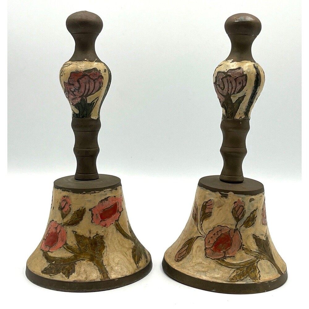 Set Of 2 Vintage Brass Painted Bells
